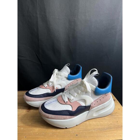 Alexander McQueen Nappa Men Oversized Runner Sneakers Colorblock 41/8 Blue/Pink